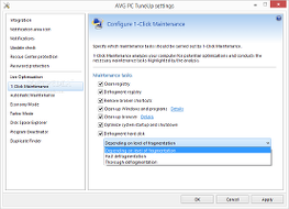 Showing the AVG PC Tuneup settings for the One-Click Maintenance module